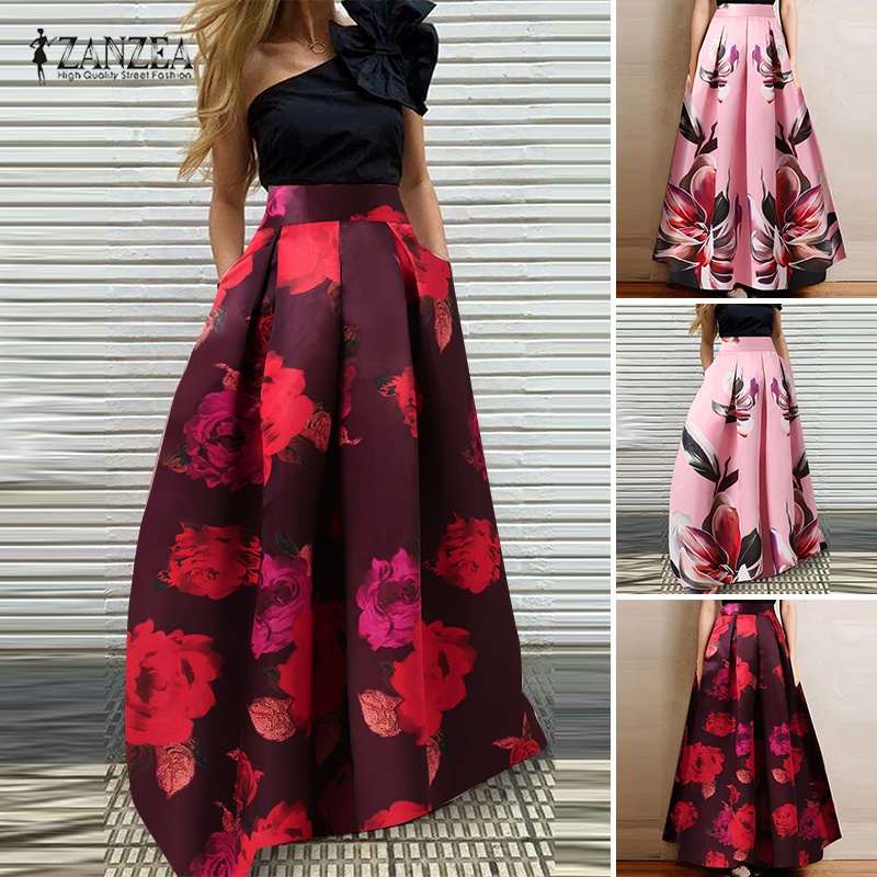 Chân váy dài Zanzea lưng thun in họa tiết hoa thời trang cho nữ