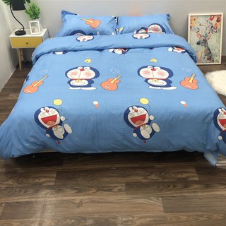 Bộ Ga Gối Cotton Poly Mẫu DOREMON ĐÁNH ĐÀN