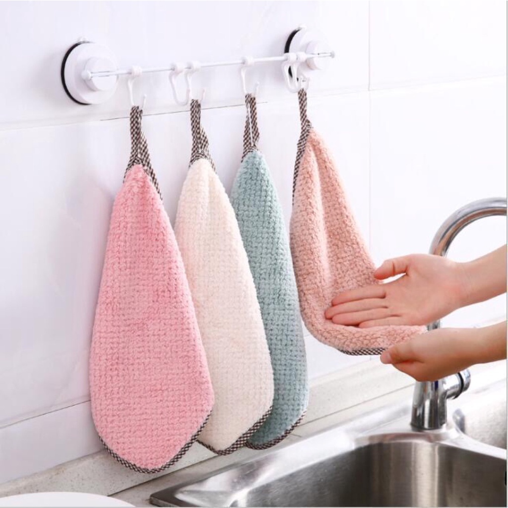 [SALE SẴN] Khăn lau tay nhà bếp siêu thấm có móc treo chất liệu Microfiber mềm mịn