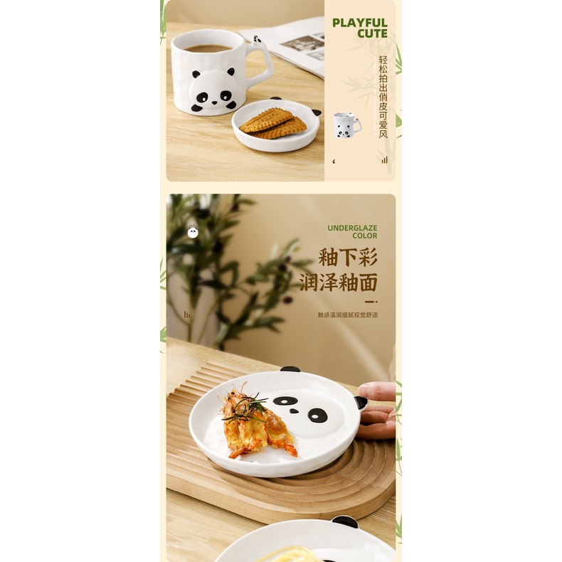 Hàng Gia Dụng❤Bộ Chén Đĩa Sứ Hình Gấu Trúc Dễ Thương Phong Cách Nhật Bản