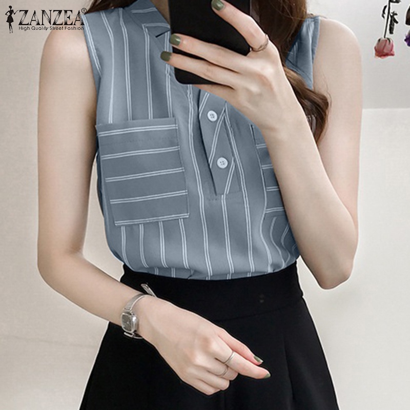 Áo nữ ZANZEA không tay cổ chữ V họa tiết sọc thời trang cá tính