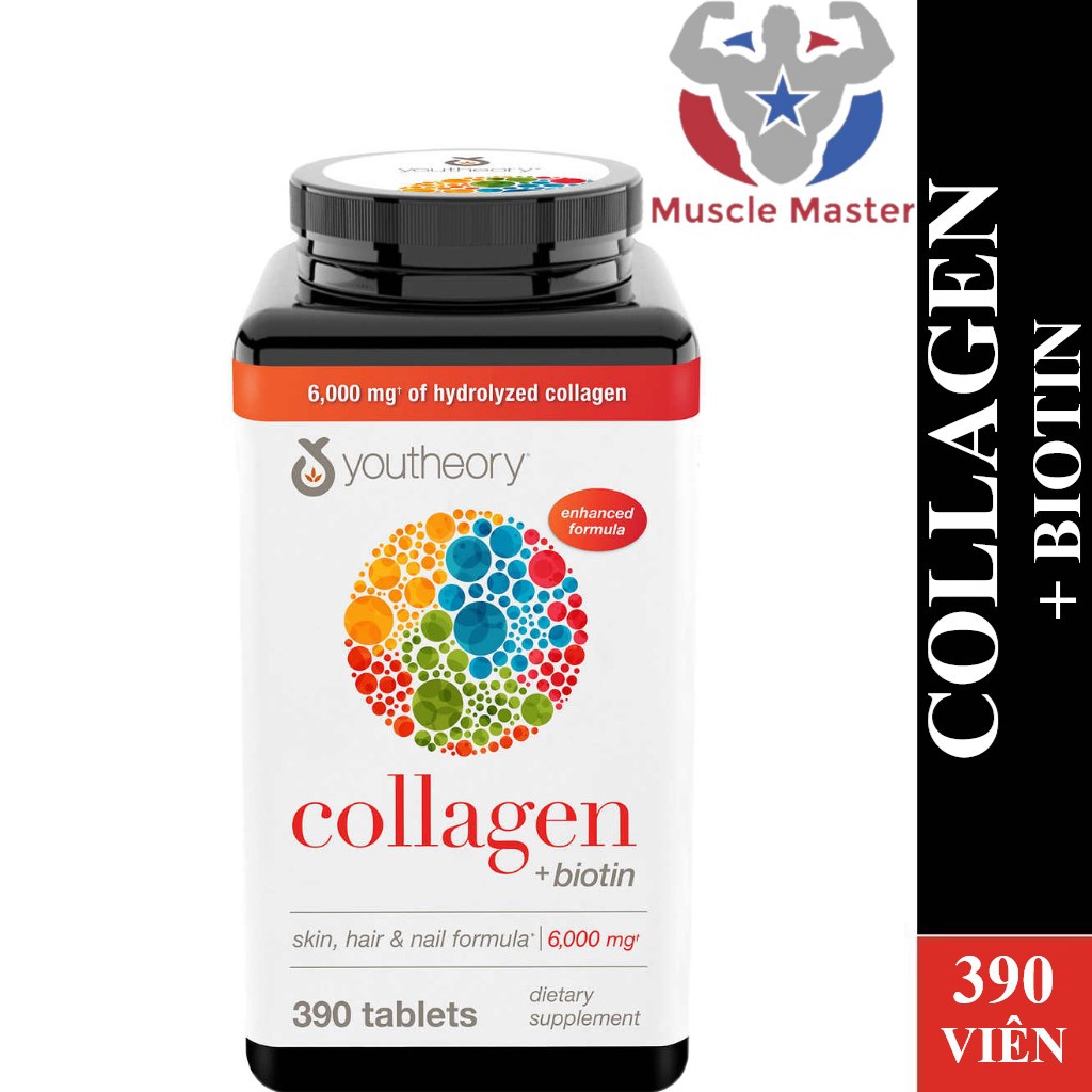 [Mã 77FMCGSALE giảm 8% đơn 500K] Viên Bổ Sung Collagen + Biotin Đẹp Da, Tóc, Móng Youtheory Collagen + Biotin 390 Viên