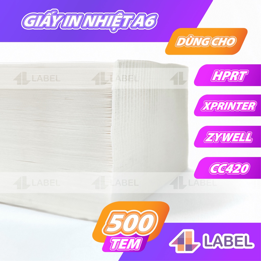 Giấy in đơn hàng TMDT A7 76x130 loại dày, giấy in nhiệt A7 dạng tệp 500 tem tự dính, in không cần mực, in vận đơn, logo