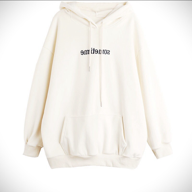 ÁO HOODIE TAI THỎ SOMETIME TRẮNG UNISEX - ÁO NỈ NGOẠI MŨ TAI XÁM IN CHỮ HOT | BigBuy360 - bigbuy360.vn
