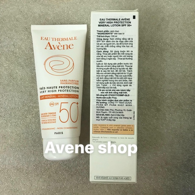 Kem chống nắng dành cho da nhạy cảm Avene mineral lotion spf50+ 100ml