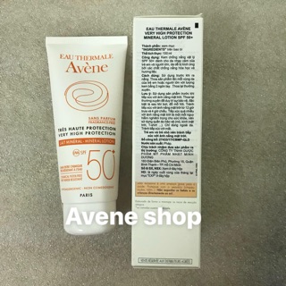 Kem chống nắng dành cho da nhạy cảm Avene mineral lotion spf50+ 100ml -[CHÍNH HÃNG]