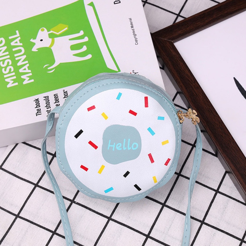 Túi Đeo Chéo Da PU Hình Bánh Donut Đáng Yêu Dành Cho Bé Gái