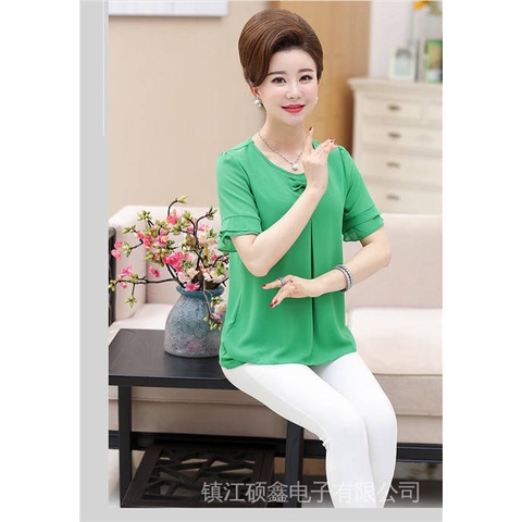 Áo Kiểu Chiffon Tay Ngắn Size Lớn Dành Cho Phụ Nữ Trung Niên 40-60 Tuổi