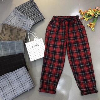 Quần baggy vải caro