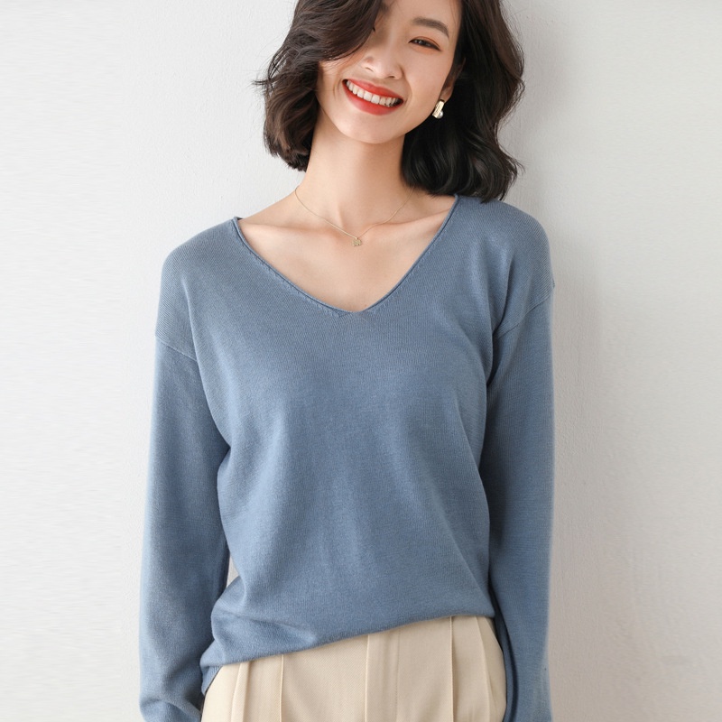 Áo thun IELGY cổ V tay dài thanh lịch dáng rộng