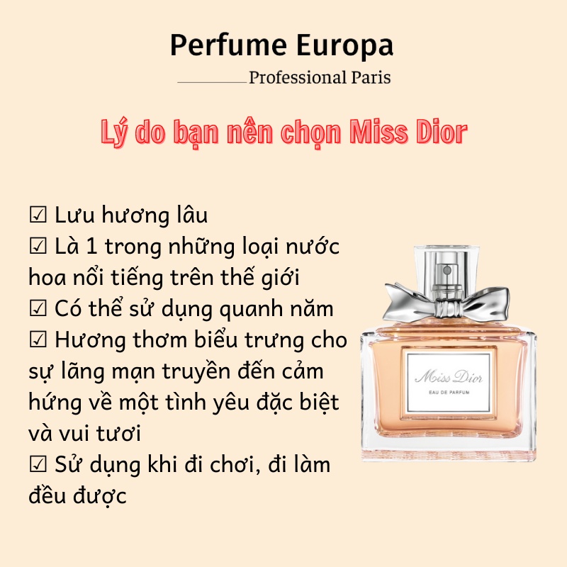 Nước hoa nữ Miss Dior EDP 5ml, dầu thơm Dior chính hãng hương hoa cỏ trẻ trung, nữ tính, thanh lịch