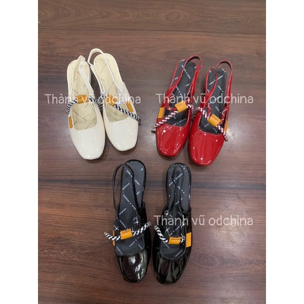 Giày Búp Bê Mũi Tròn Hở Gót Chất Da Bóng Sang Chảnh Full Box