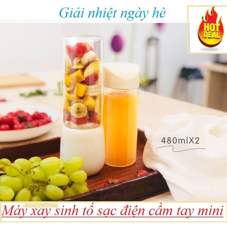 Máy xay sinh tố, Máy xay cầm tay mini có sạc điện  tặng 1 cốc máy xay thủy tinh cao cấp đa năng tiện lợi,xay,trộn,nghiền