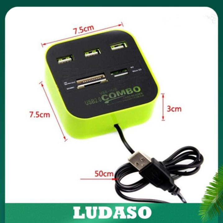 Bộ chia USB HUB kiêm đầu đọc thẻ nhớ 2 in 1 cổng 2.0 giá rẻ mẫu 3 giao màu ngẫu nhiên LUDASO