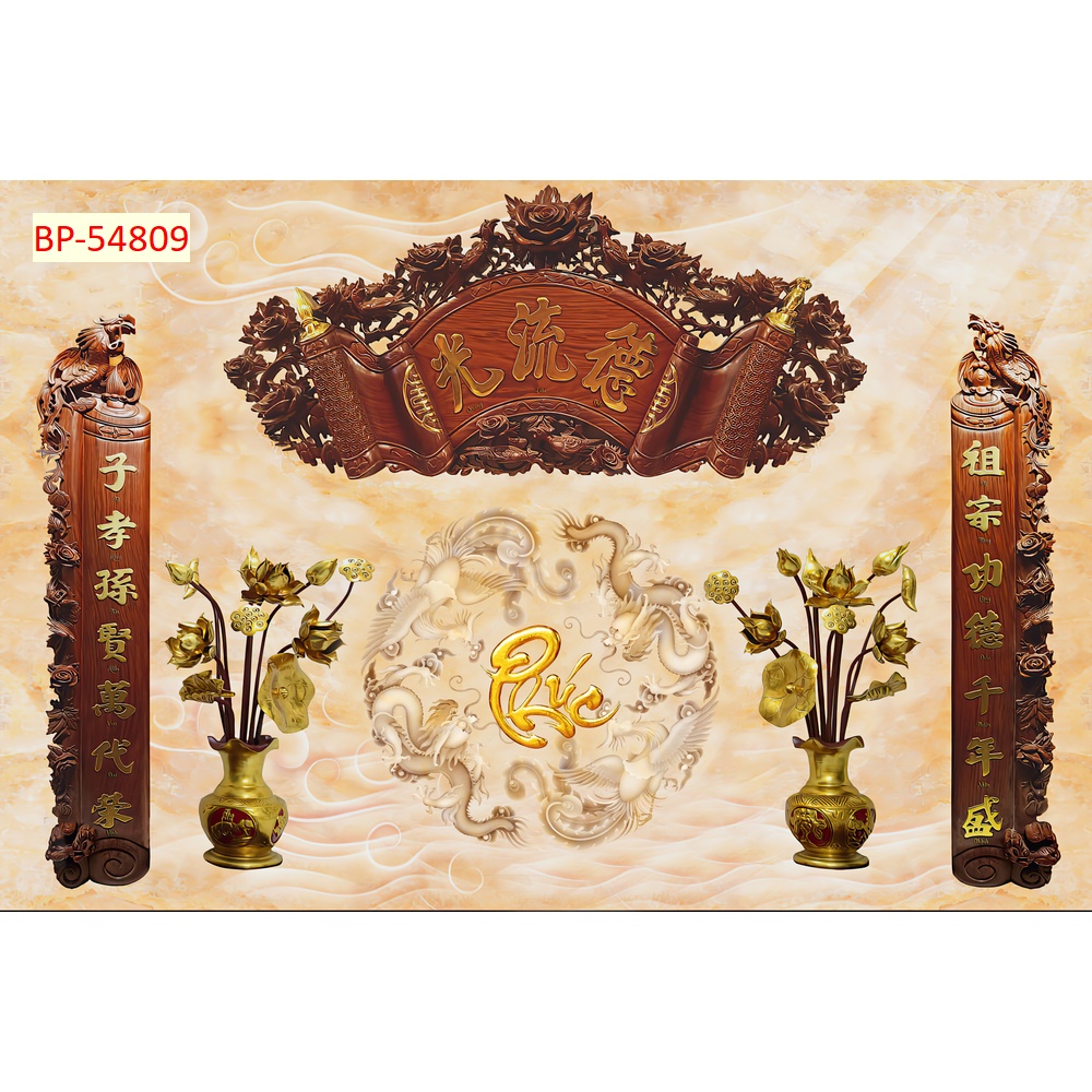 Tranh dán tường 3D vải lụa 3d cao cấp giành cho phòng thờ