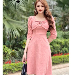 CHIDU váy công sở cổ vuông dáng xòe tay lỡ- SP303