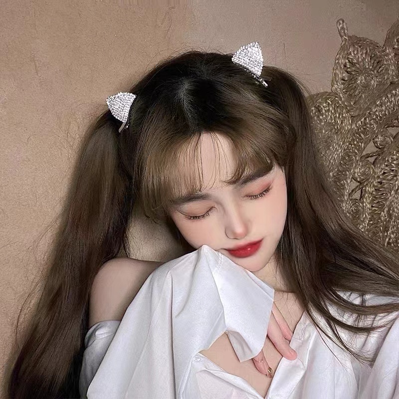 Kẹp Tóc Hình Tai Mèo Đính Đá Dễ Thương Phong Cách Hàn Quốc