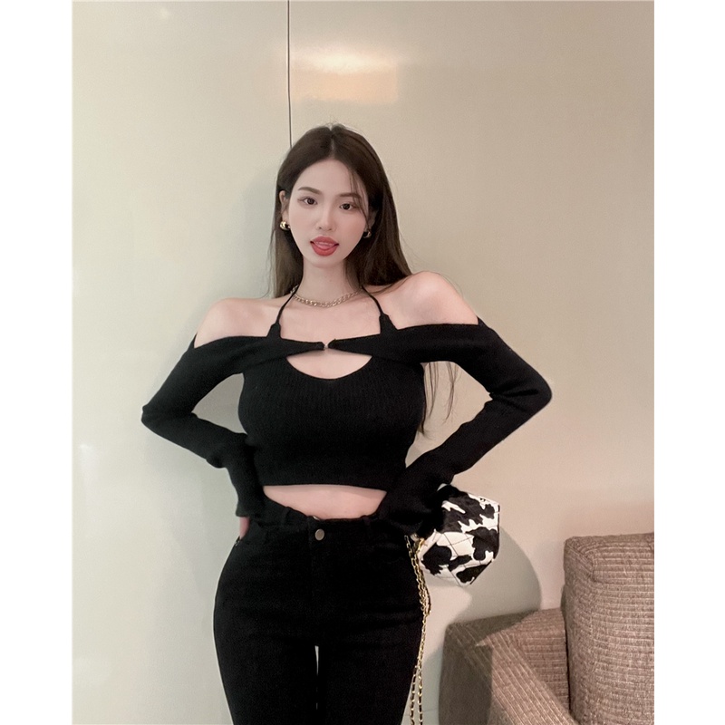 Cocory vn Bộ áo dệt kim và áo choàng tay dài thời trang quyến rũ dễ phối đồ