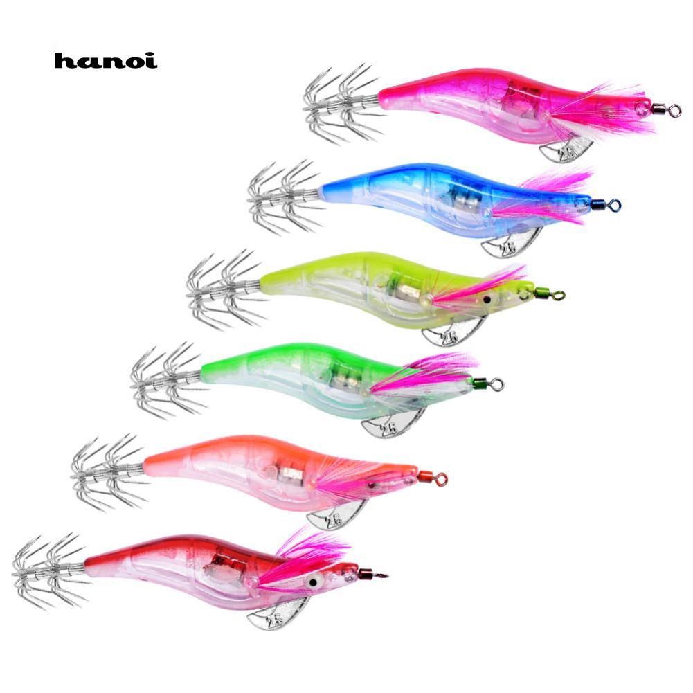 Set 6 mồi câu cá giả hình con tôm gắn đèn led phát sáng