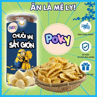 Chuối sấy giòn mè vừng hộp 300gram, thơm ngon, đậm vị tốt cho sức khỏe. Poky ăn vặt Hà Nội