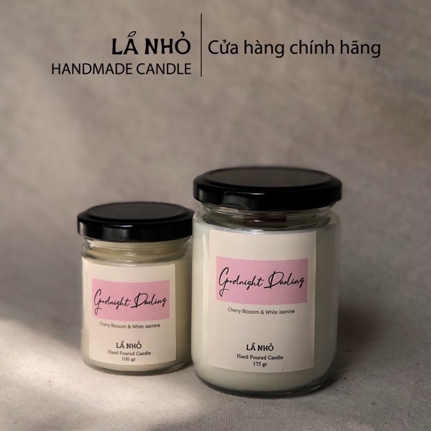 Nến thơm Handmade Candle LÁ NHỎ Goodnight Darling (Hoa Anh Đào + Hoa Nhài Trắng) Ngọt Ngào Lãng Mạn