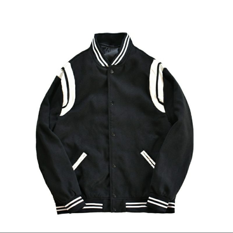 Áo khoác bomber bóng chày nỉ bo viền trắng