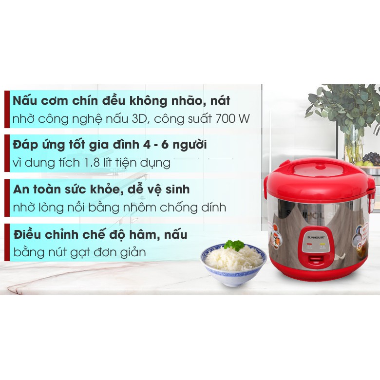 Nồi cơm điện Sunhouse SHD 18S - 1.8 lít