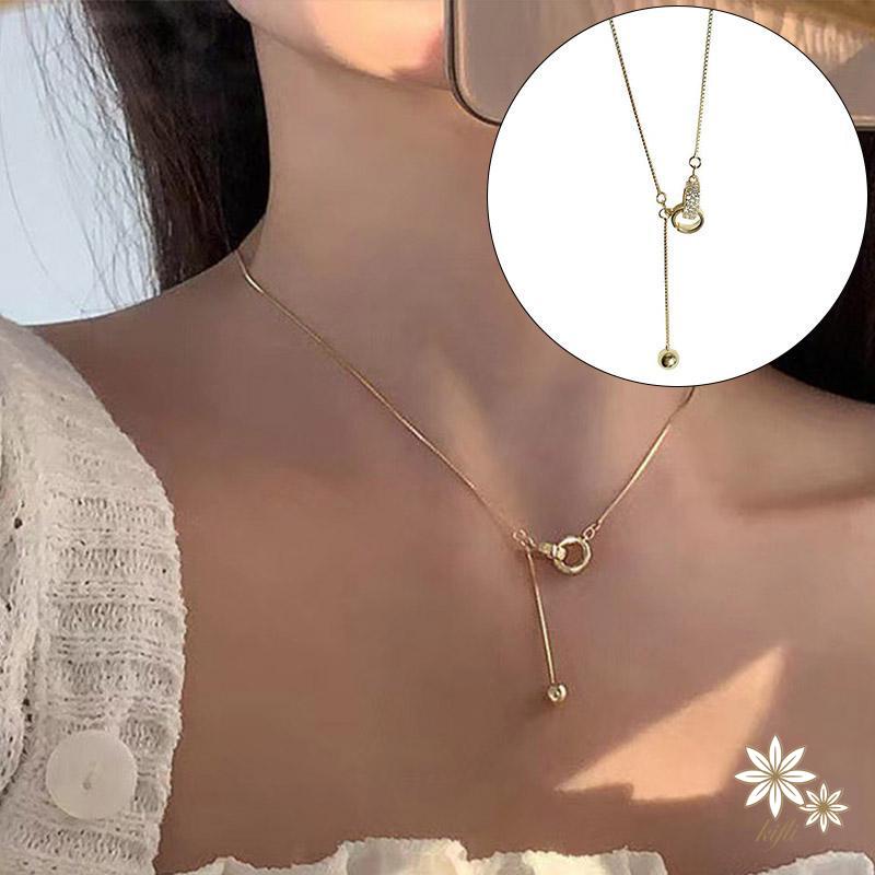 【kifli】Vòng cổ Hạt Tròn Mạ Bạc 925 Đính Đá Lấp Lánh Sang Trọng