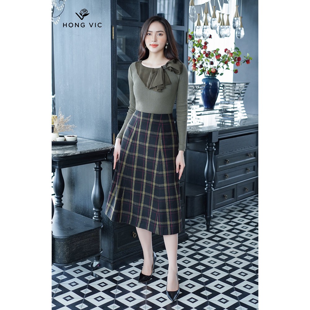 Áo kiểu nữ thiết kế Hongvic len rêu cổ nơ SM198