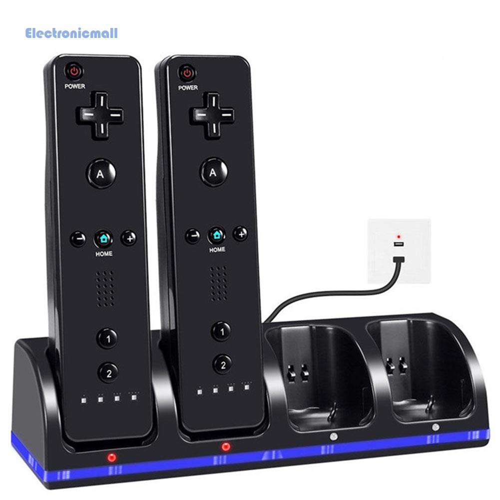 ElectronicMall01 4 Port Charger Stand Charging Dock Station w/USB Cable for WII Game Console