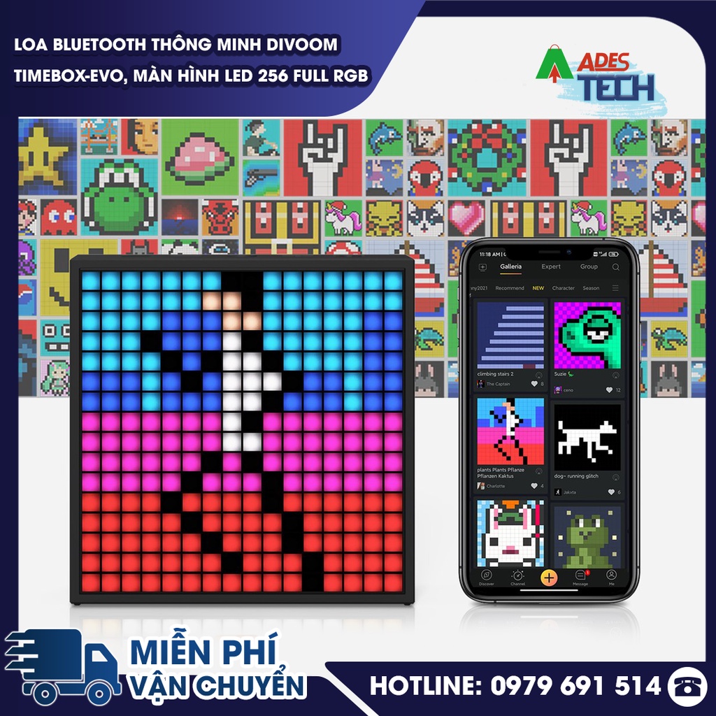 Loa Nghe Nhạc Bluetooth Divoom Timebox Evo | Loa Nghe Nhạc Thông Minh | màn hình LED 256 Full RGB