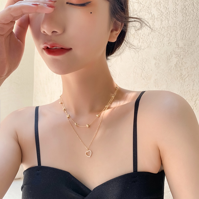 Thời Trang vòng cổ Hai Lớp Mặt Hình Trái Tim Phong Cách Hàn Quốc Cho Nữ