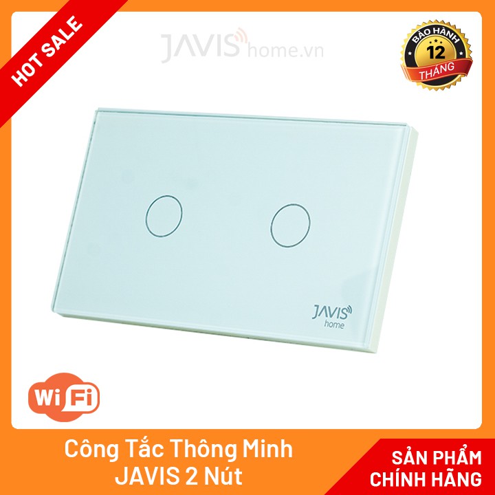 Công tắc cảm ứng thông minh JAVIS 2 Gang- Công tắc WIFI điều khiển qua ứng dụng Javis Home, điều khiển bằng tiếng Việt