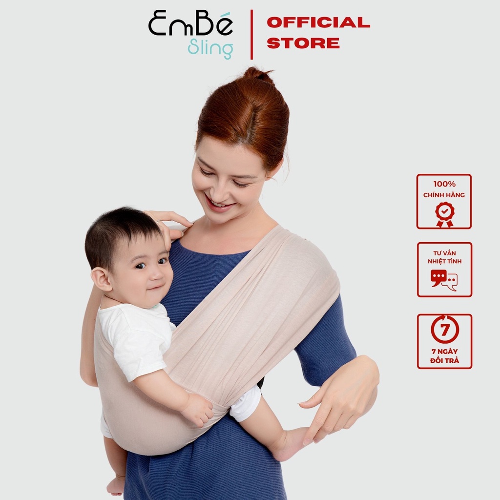 Địu Vải Cao Cấp EmBé Sling Dòng Flex Và Flex Plus Màu Beige Cho Bé Từ 0 Đến 24 Tháng Tuổi