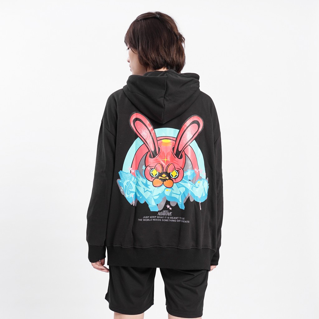 Áo mũ Hoodie E - Rabbit Unisex N7 Oversize Ulzzang nỉ bông in họa tiết cặp đôi nam nữ thu đông form rộng 2 màu Hàn quốc