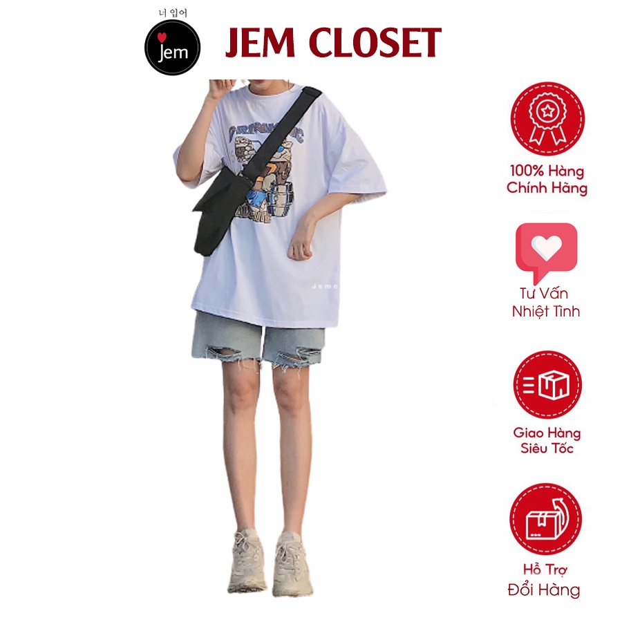 Áo phông nữ form rộng tay ngắn họa tiết hoạt hình trước ngực  ITE - 1481 ( Jem Closet )
