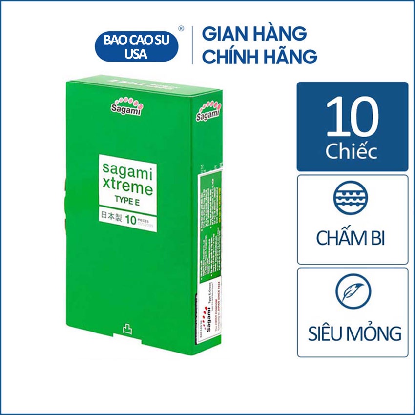 Combo bao cao su siêu mỏng Sagami Xtreme Type E 10 chiếc và gel bôi trơn tự nhiên Sagami Original 60g