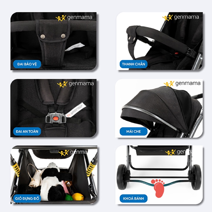 Xe đẩy gấp gọn siêu nhẹ 2 chiều trước - sau, 3 tư thế ngồi, ngả, nằm có tay kéo xe mẫu mới 2023. Xe đẩy cho bé du lịch