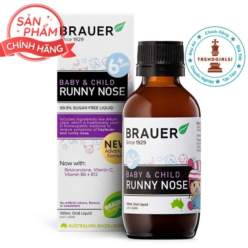 Siro Brauer Baby &amp; Child Runny nose 100ml của ÚC cho bé dịu sổ mũi tránh cảm cúm