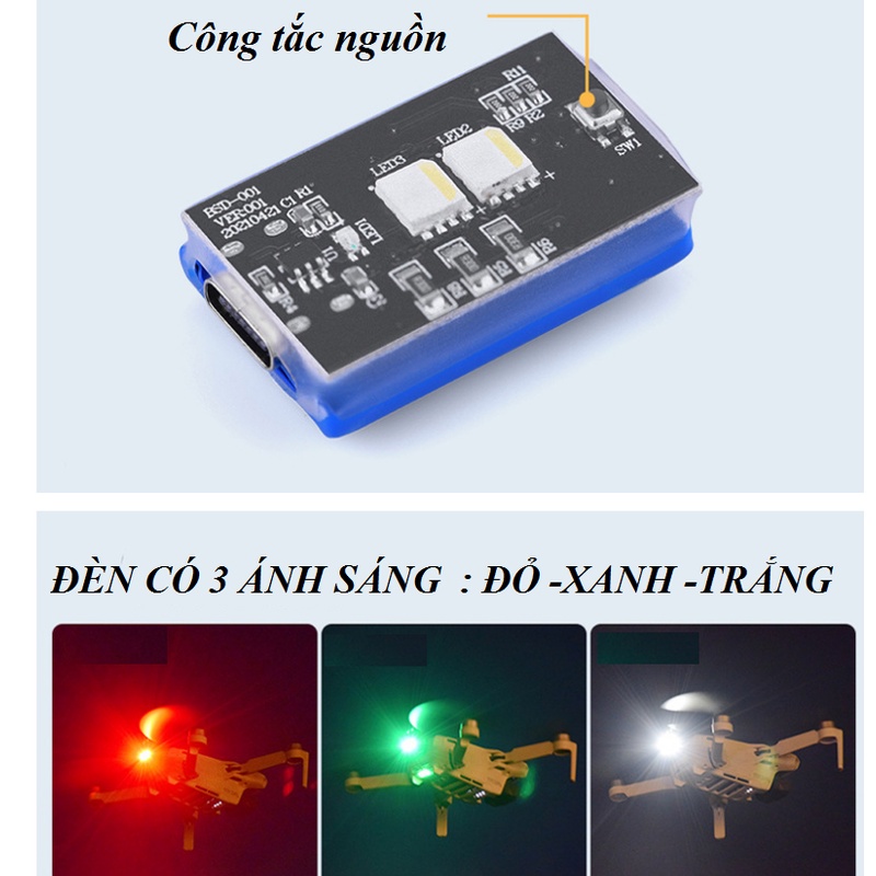 Đèn chiếu sáng gắn flycam DJI mini 3 pro /MINI 2/AIR2/2S/3PRO//mavic3 có chức năng chiếu sáng và nháy - Phụ kiện flycam
