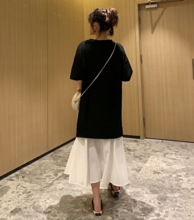 (Order) bigsize Đầm dáng dài đuôi cá phối đen trắng