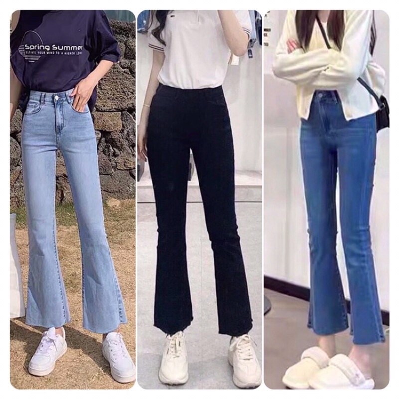 Quần bò jean nữ ống loe đứng rộng suông co giãn jeans cạp cao cao cấp Hottrend 2022 VAVASA QJ25