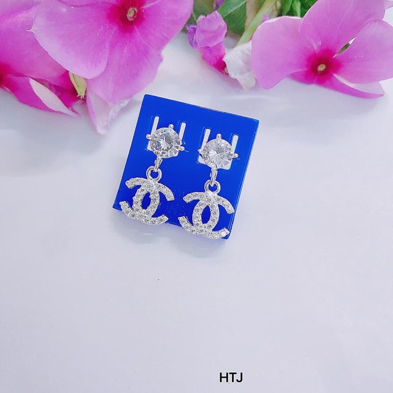 Bông tai đá treo chữ x cực xinh - chuẩn bạc ta