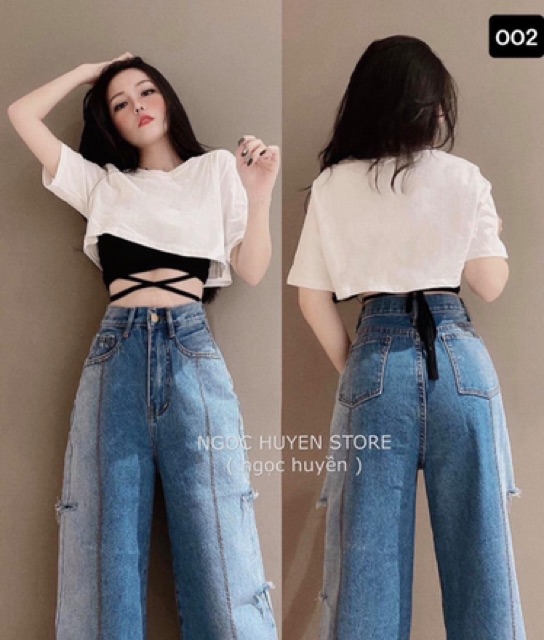 Quần jean ống rộng wash hai màu ombre 002, hàng siêu dài, kèm ảnh thật | BigBuy360 - bigbuy360.vn