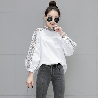 Áo kiểu tay dài thêu hoa thời trang xinh xắn dành cho nữ