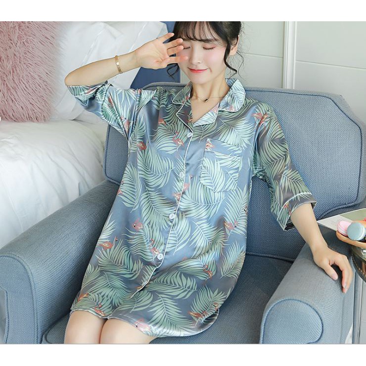 Đầm Ngủ Lục Điểu - Đầm Bầu Lụa Ngắn Tay BIG SIZE XL,2XL Lụa Băng Mềm Mại - IVY122