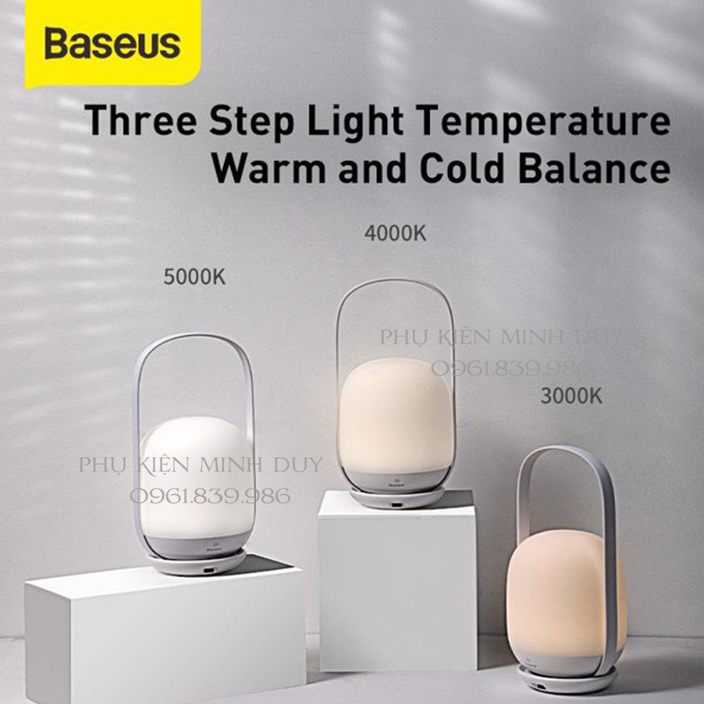 Đèn ngủ tiện dụng Baseus Moon-white Dimming Portable Lamp (Pin sạc 30 giờ hoạt động, 3000K/4000K/5000K...) 🍀