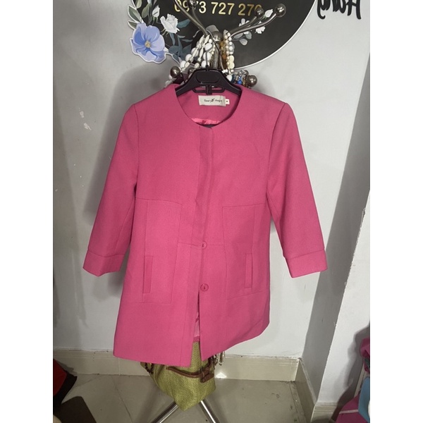 áo khoát dạ màu Hồng dáng dài Size m