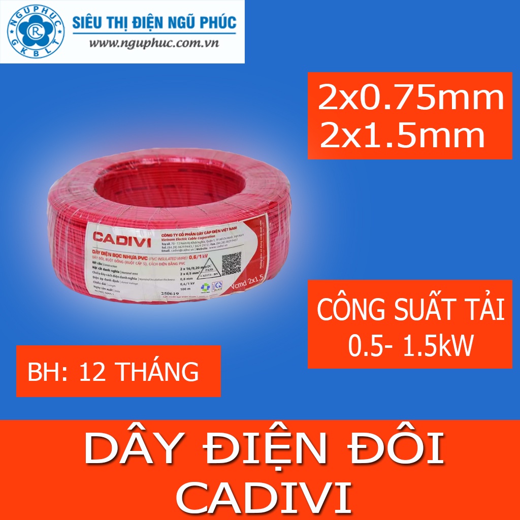 DÂY ĐIỆN ĐÔI VCmo Cadivi 2x0.75mm; 2x1.5mm