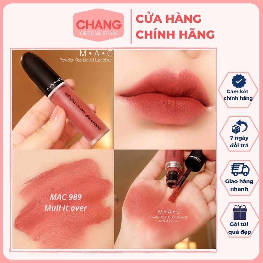 Son MAC màu 989 Mull It Over - Cam hồng đất, son MAC powder kiss liquid lipcolour chuẩn Auth